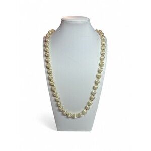 Vintage Lariat Hand Strung Satin Finish Cream and Gold Silk Thread Bead Necklace